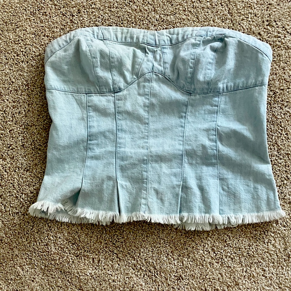 Light Blue Strapless Denim Top